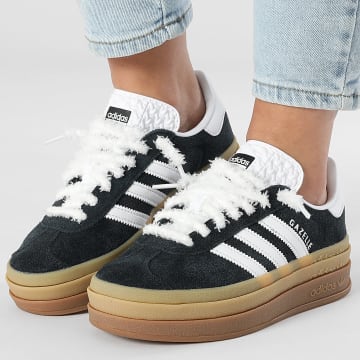 Adidas Originals - Baskets Femme Gazelle Bold IE0876 Core Black White x Superlaced Lacets fuzzy blanc